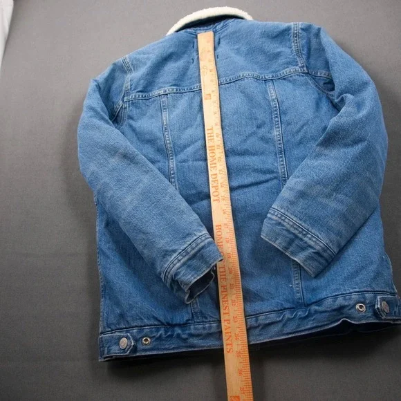 Madewell Western Women Sherpa Lined Denim Jacket Oversized Jean Trucker Coat S - Picture 5 of 11